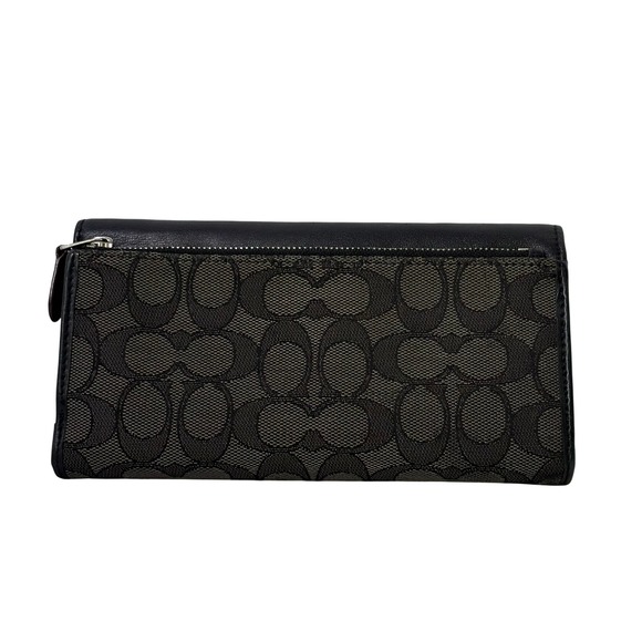Coach Slim Wallet trifold Checkbook Black Signature Monogram - Picture 2 of 8